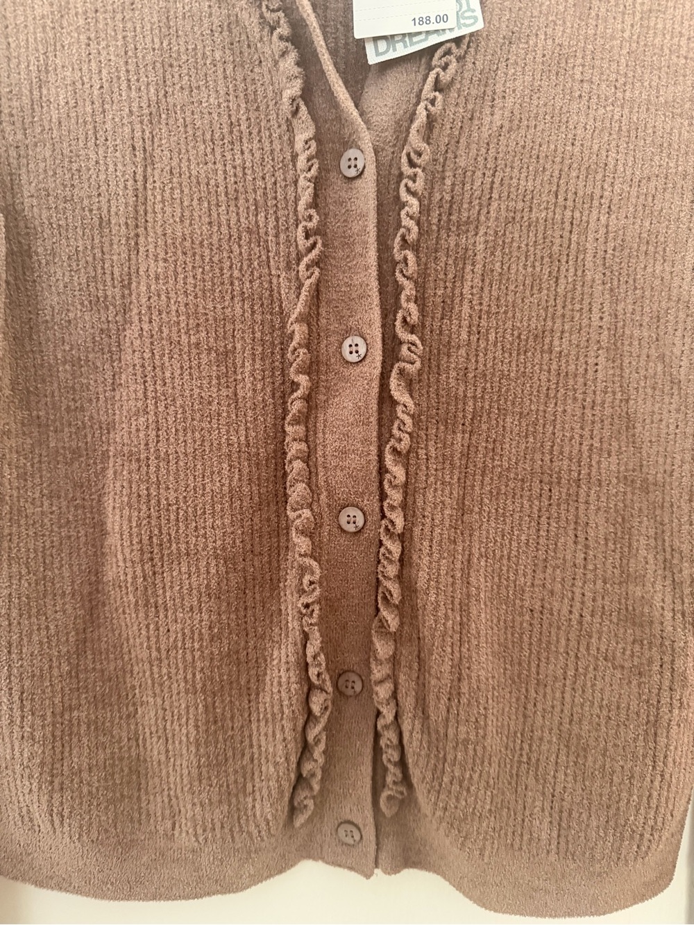 Barefoot Dreams Women’s sable brown Ruffle-Trim Cardigan Sweater - Picture 2 of 5